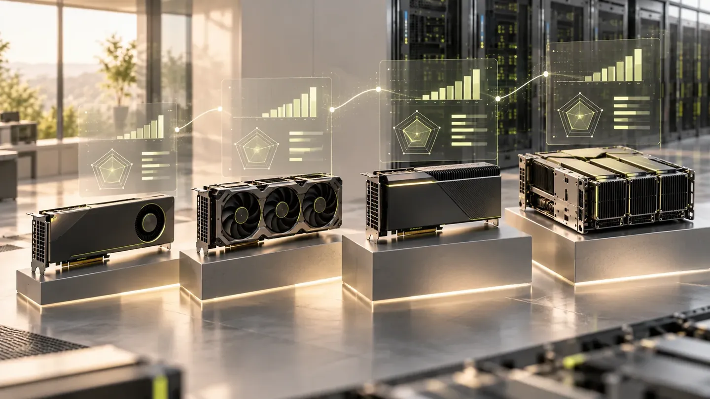 Иллюстративное сравнение нескольких классов GPU для AI-задач без указания точных моделей